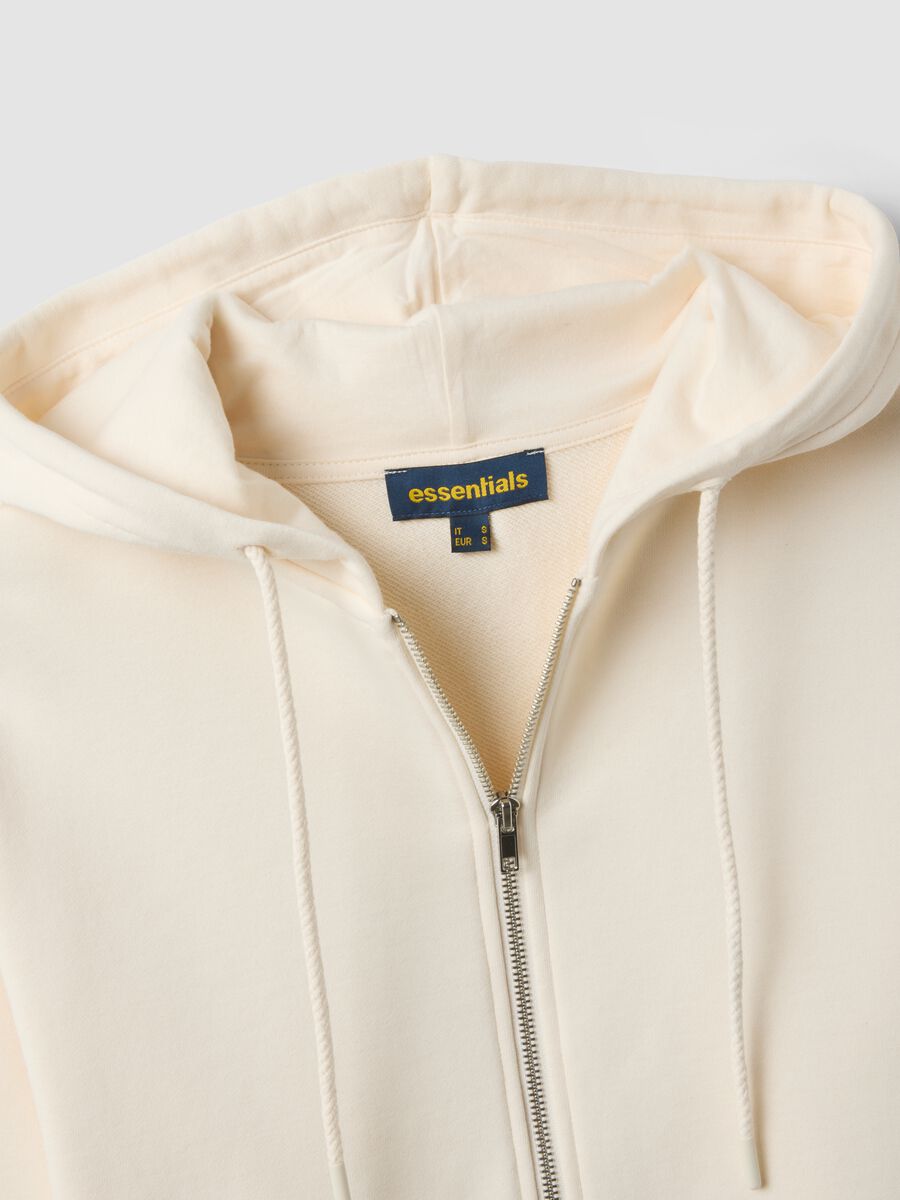 White cotton-blend fitted zip-up hoodie_1