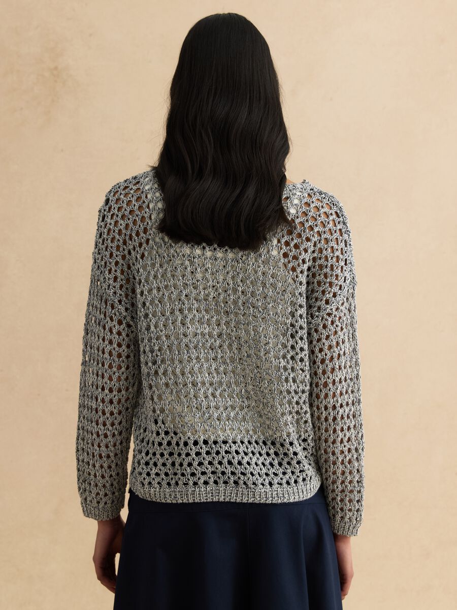 Grey cotton blend jumper with mesh pattern_3