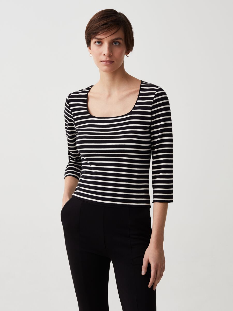 Striped T-shirt with three-quarter sleeves_0