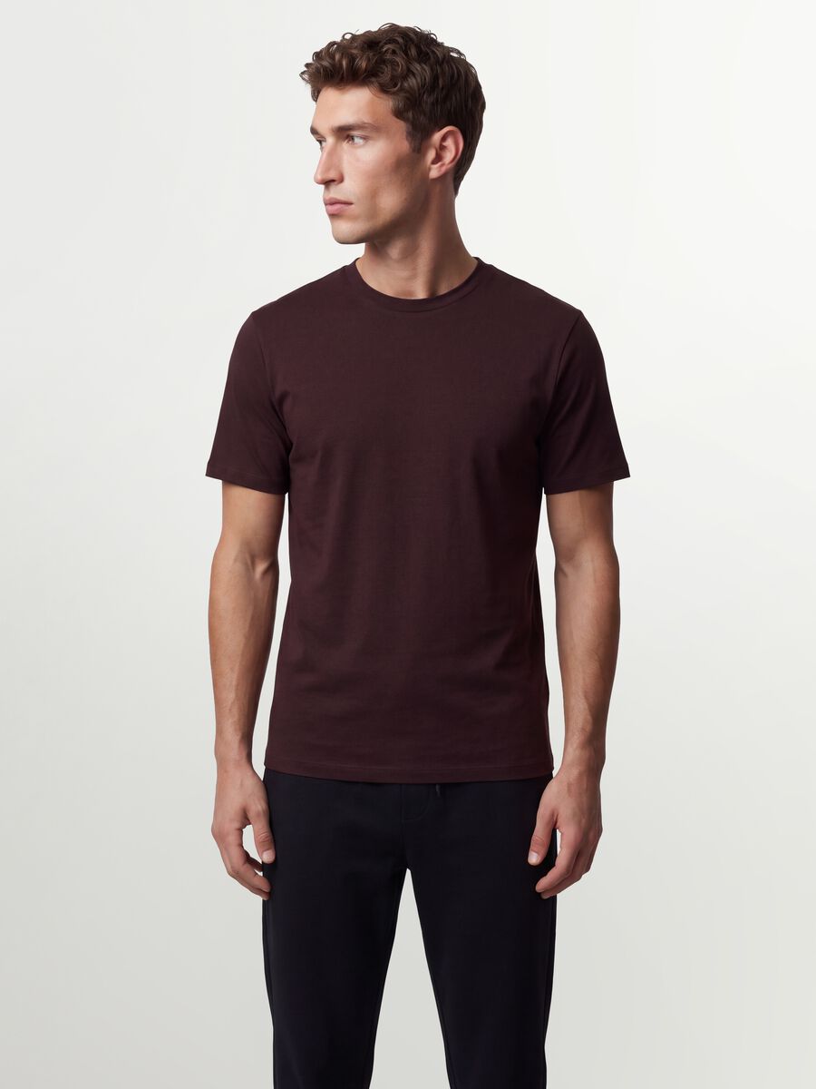 Brown organic cotton slim-fit short-sleeve T-shirt_0
