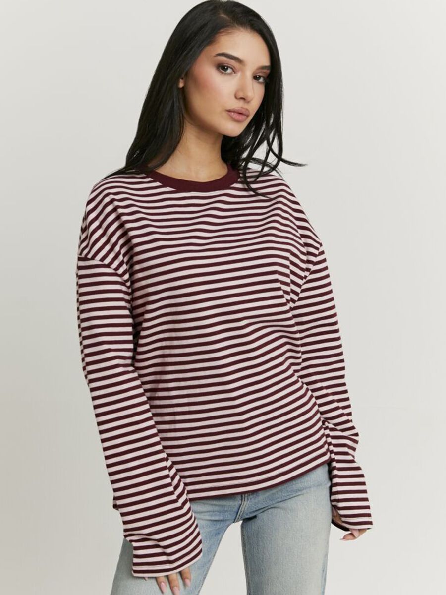 Langarmshirt mit bordeauxfarbenen Streifen aus 100% Baumwolle, Regular Fit_0