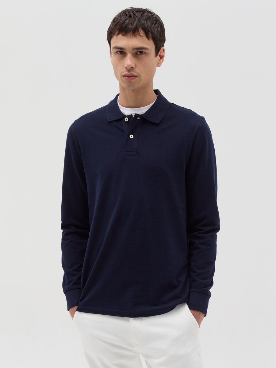 Cotton polo shirt with long sleeves_0
