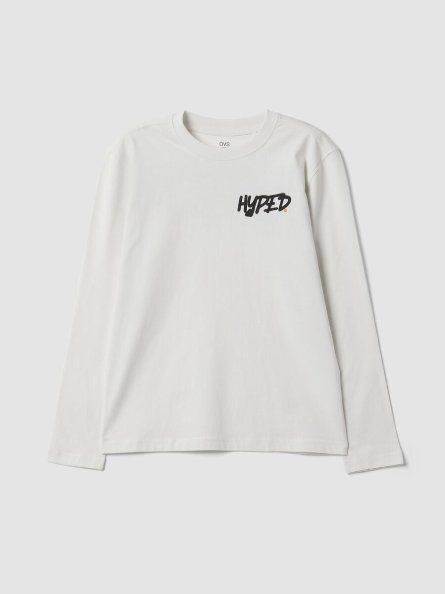 T-shirt bianca in puro cotone organico con stampa "Hyped" per ragazzo_0