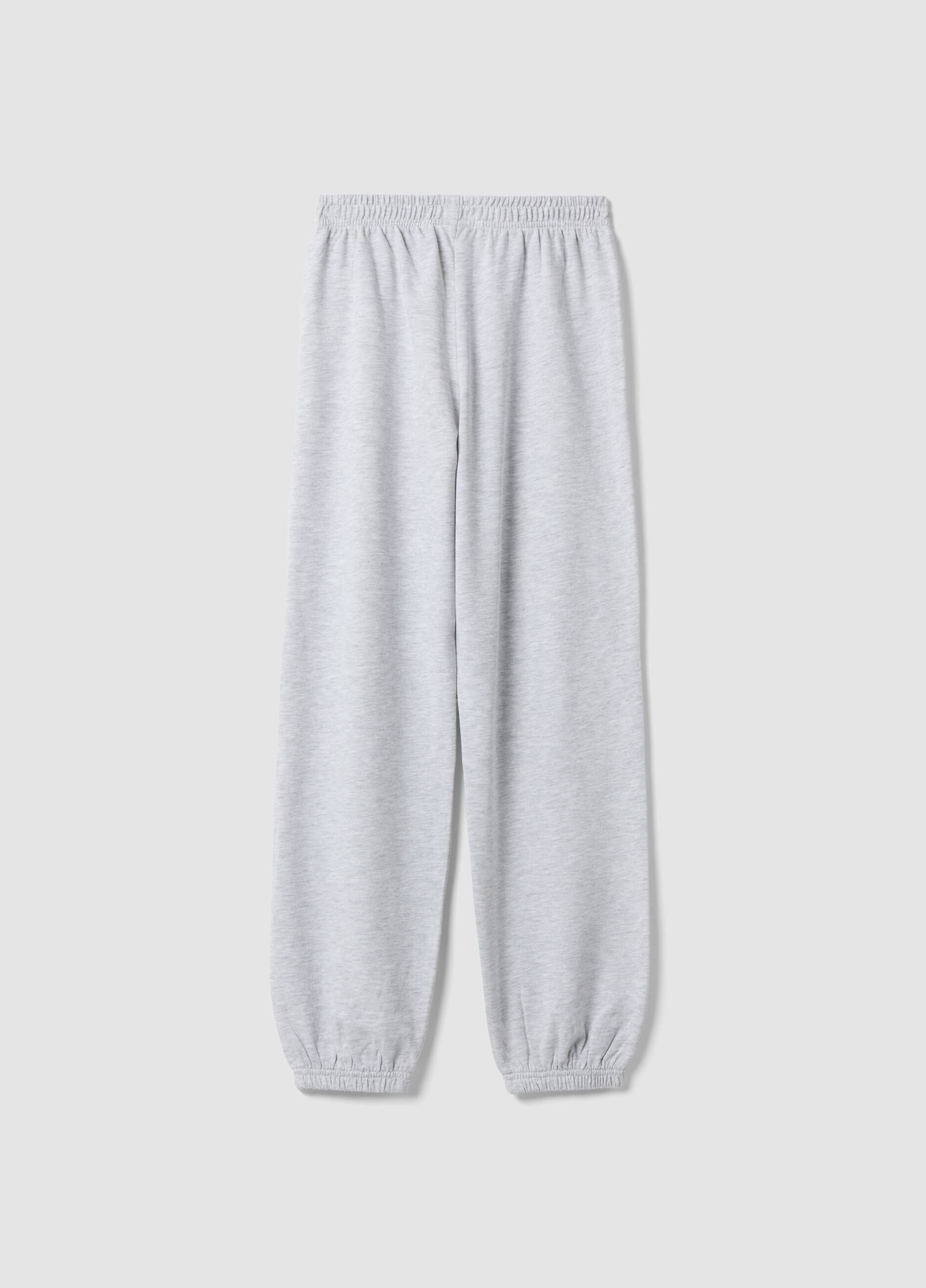 Girls&rsquo; grey organic cotton-blend joggers with print