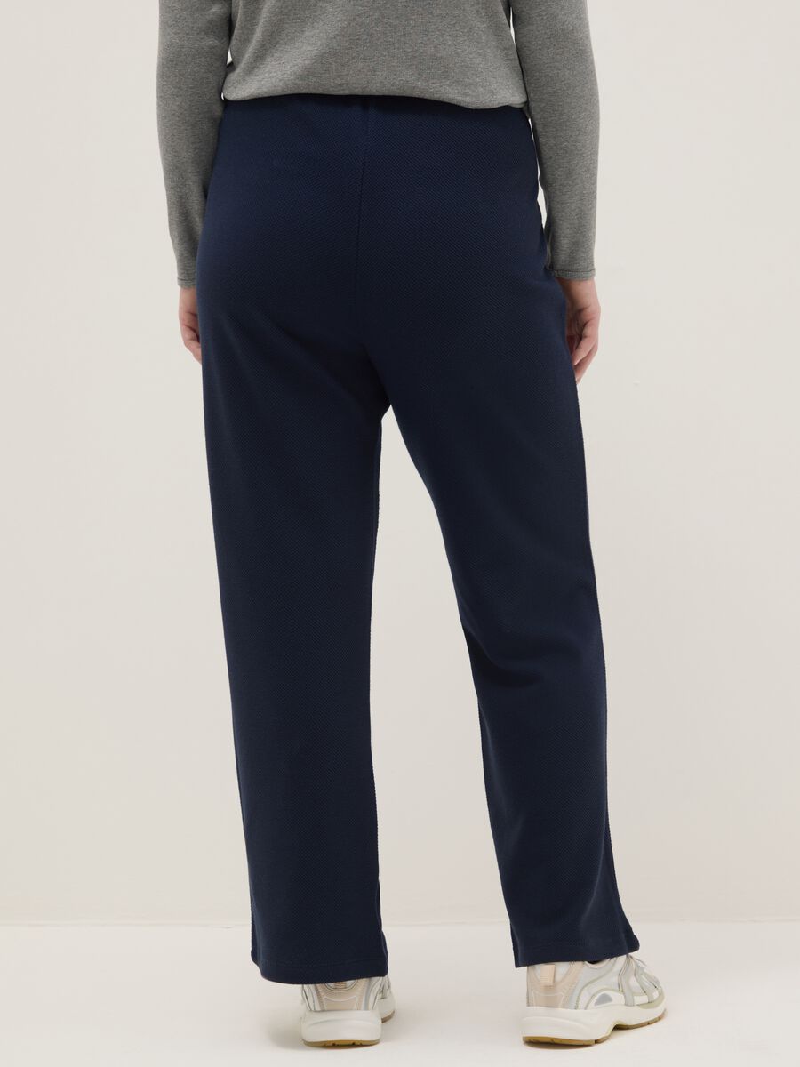 Wide leg blue cotton blend jogger trousers_2