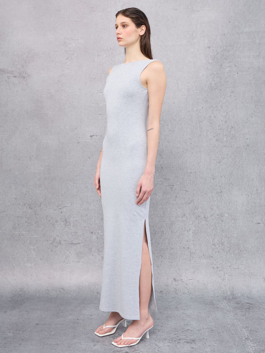 Grey Melange Backless Long Dress _1