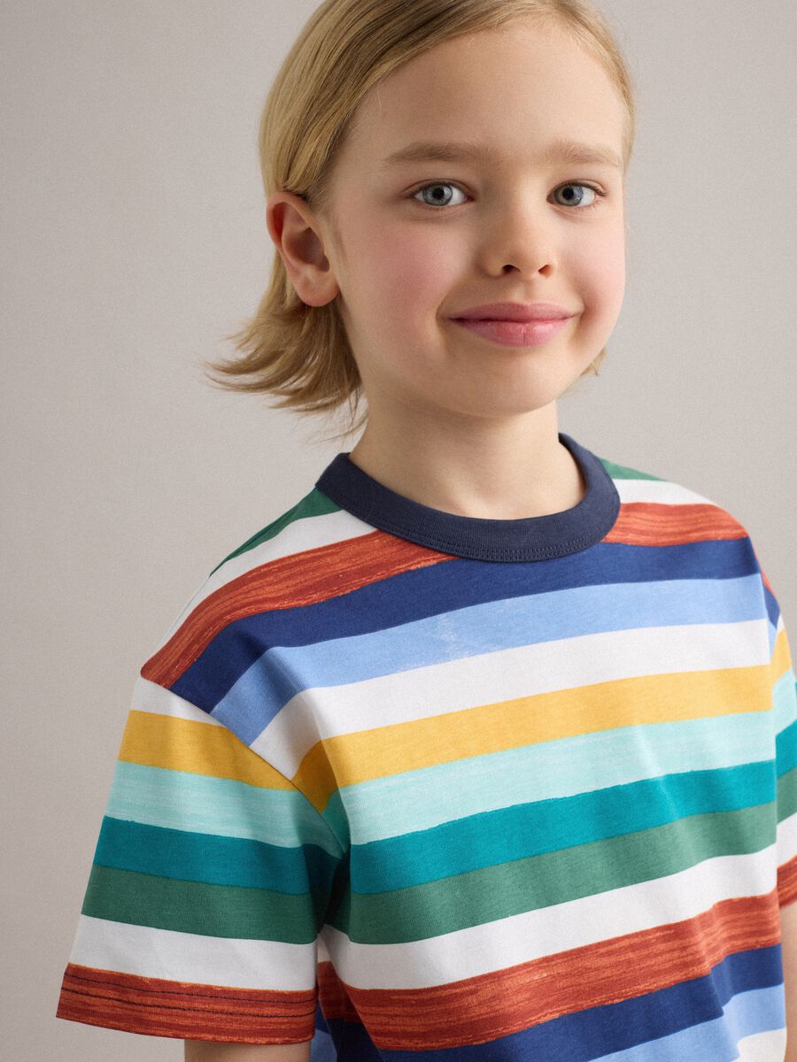 Boys' Regular Fit Multicoloured Striped Pure Cotton T-shirt_2