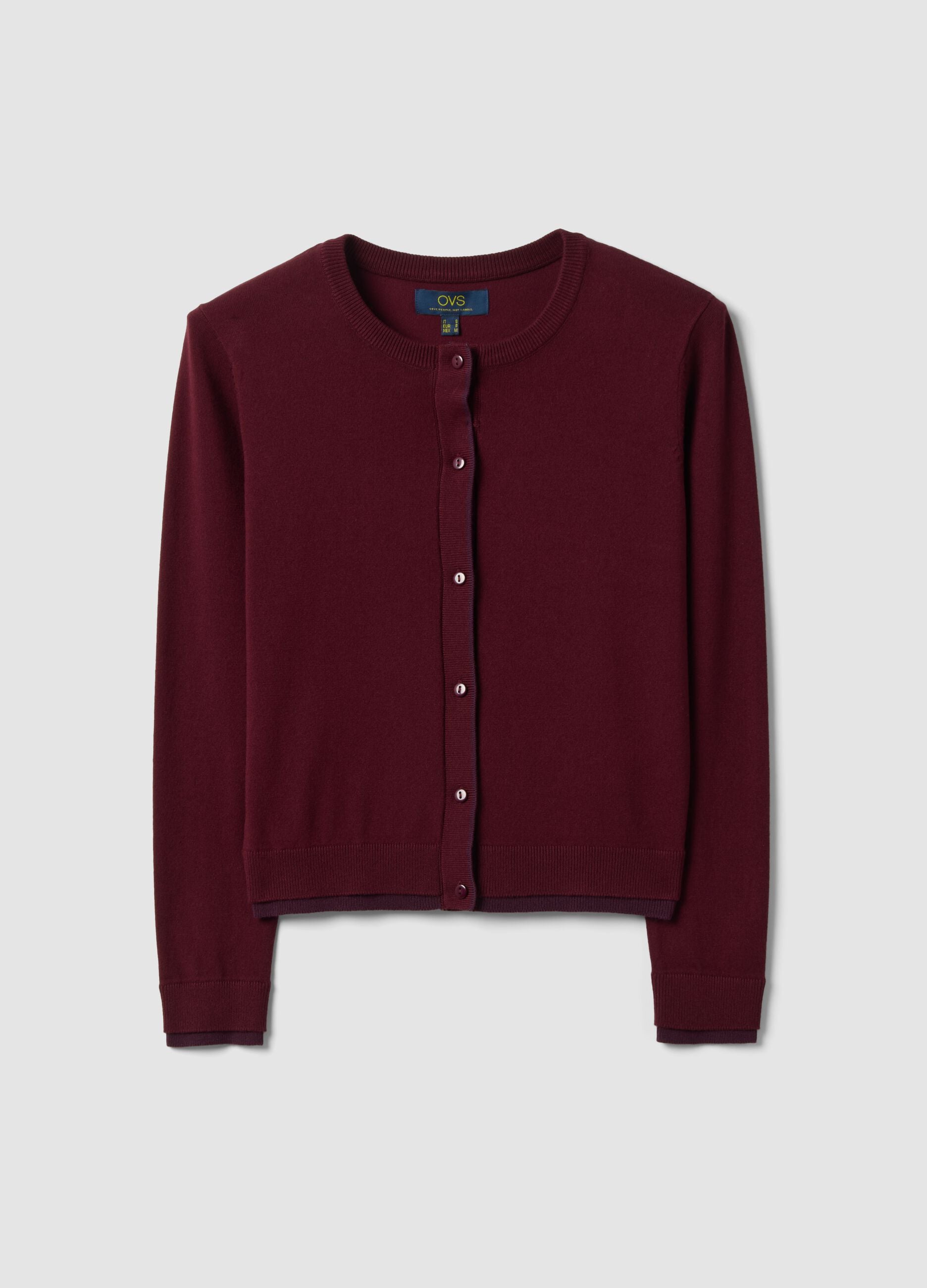 Red viscose-blend cardigan in plain knit