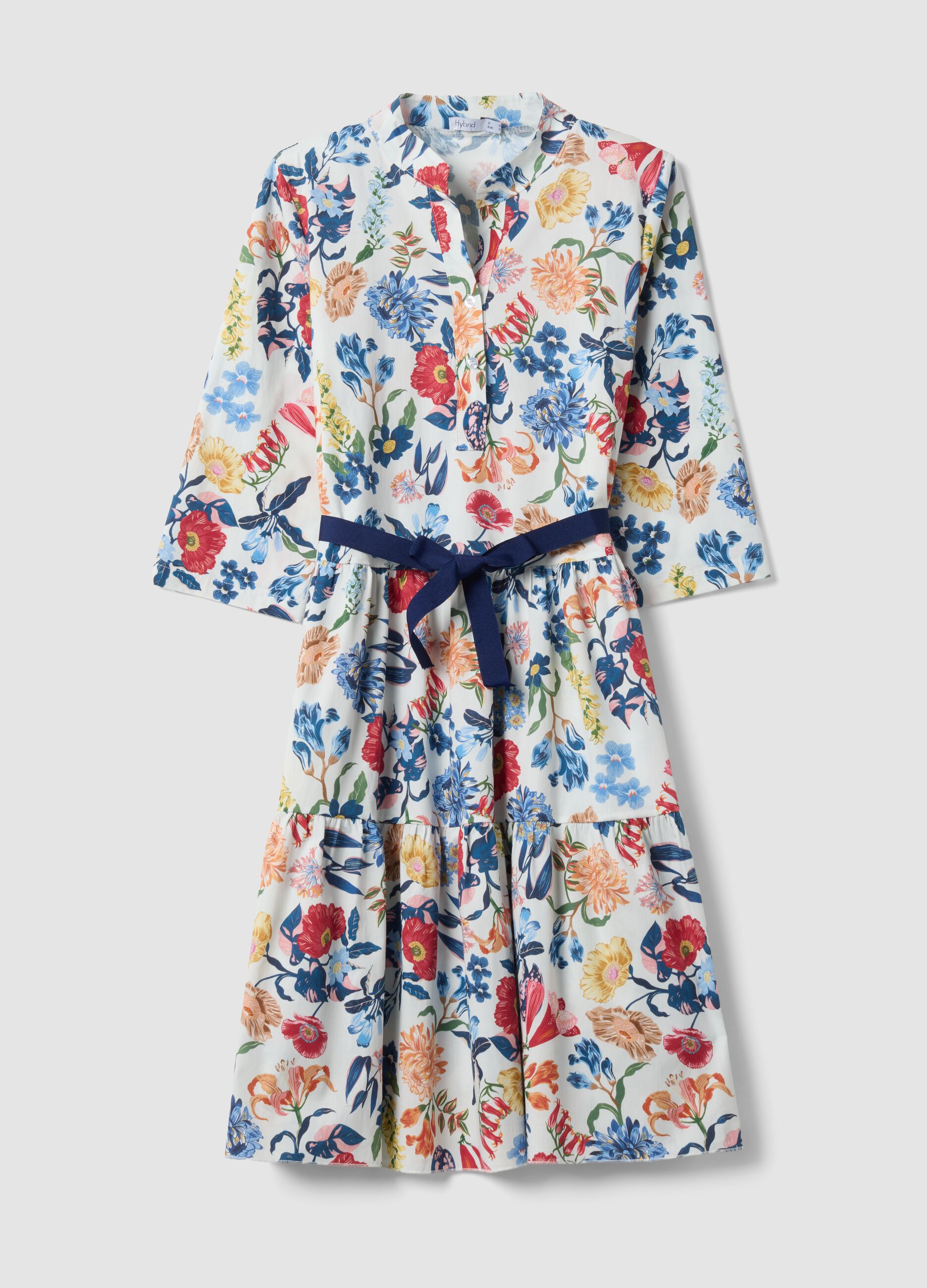 Wei&szlig;es Midikleid aus elastischer Baumwolle mit Blumenprint