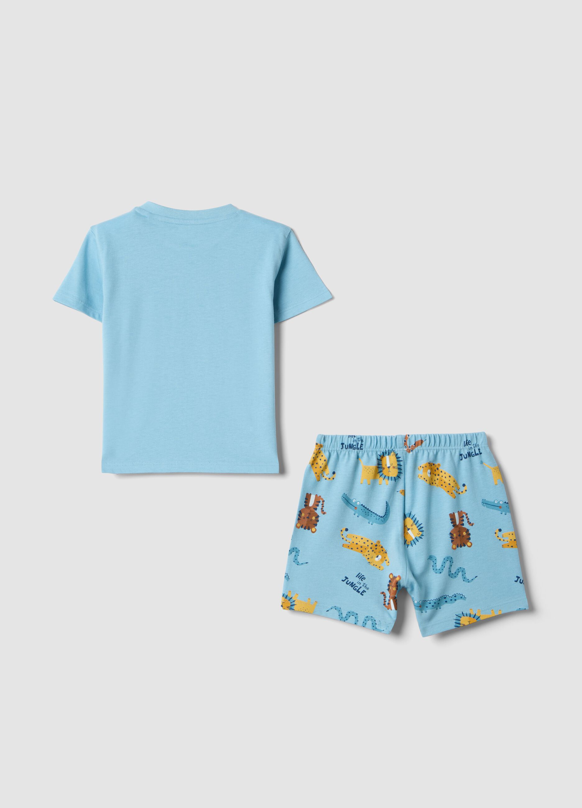 Pijama de beb&eacute; azul-claro em puro algod&atilde;o, corte regular, com animais