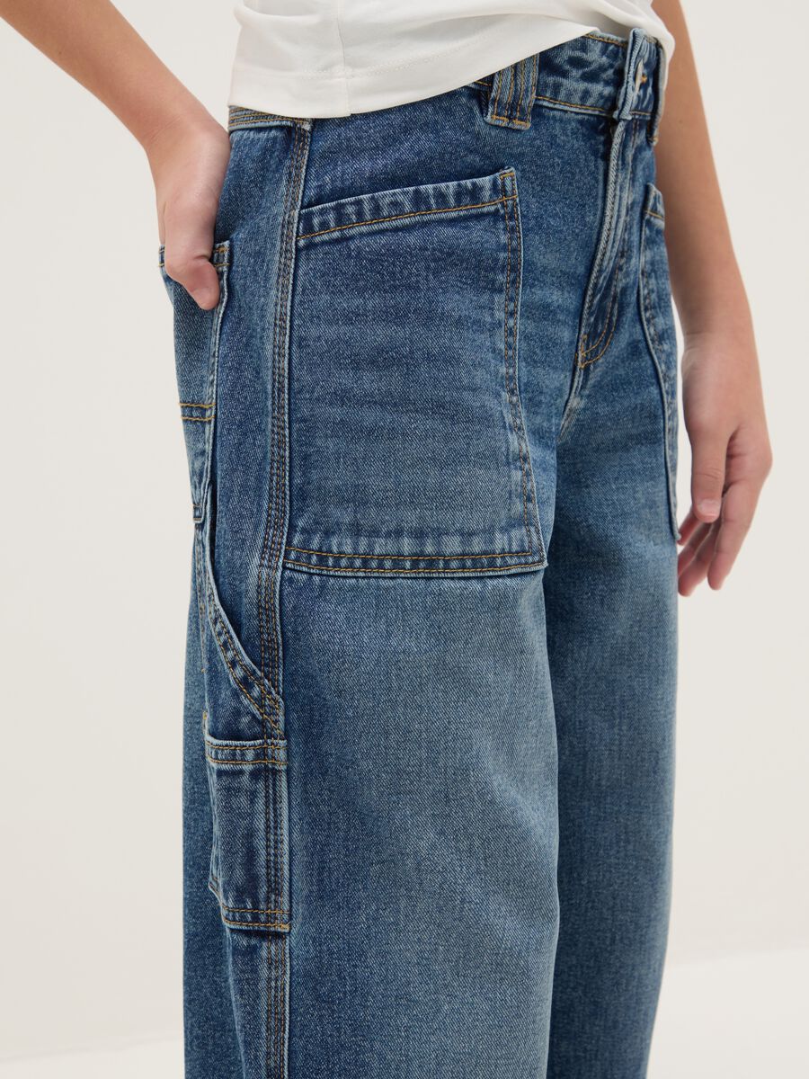 Girl's blue pure cotton balloon jeans with regular fit_2