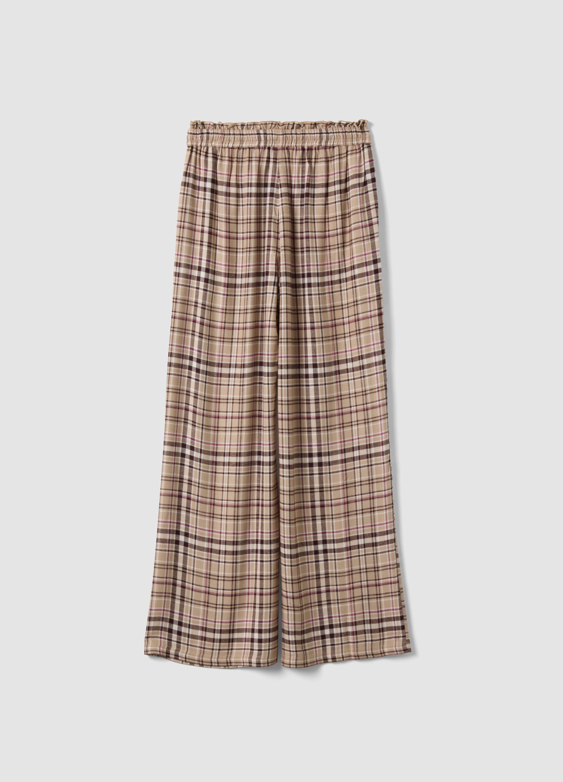 Beige pure viscose checked pyjama trousers