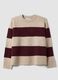 Beiger, gestreifter Crew-Neck-Pullover aus Stretchwolle_4