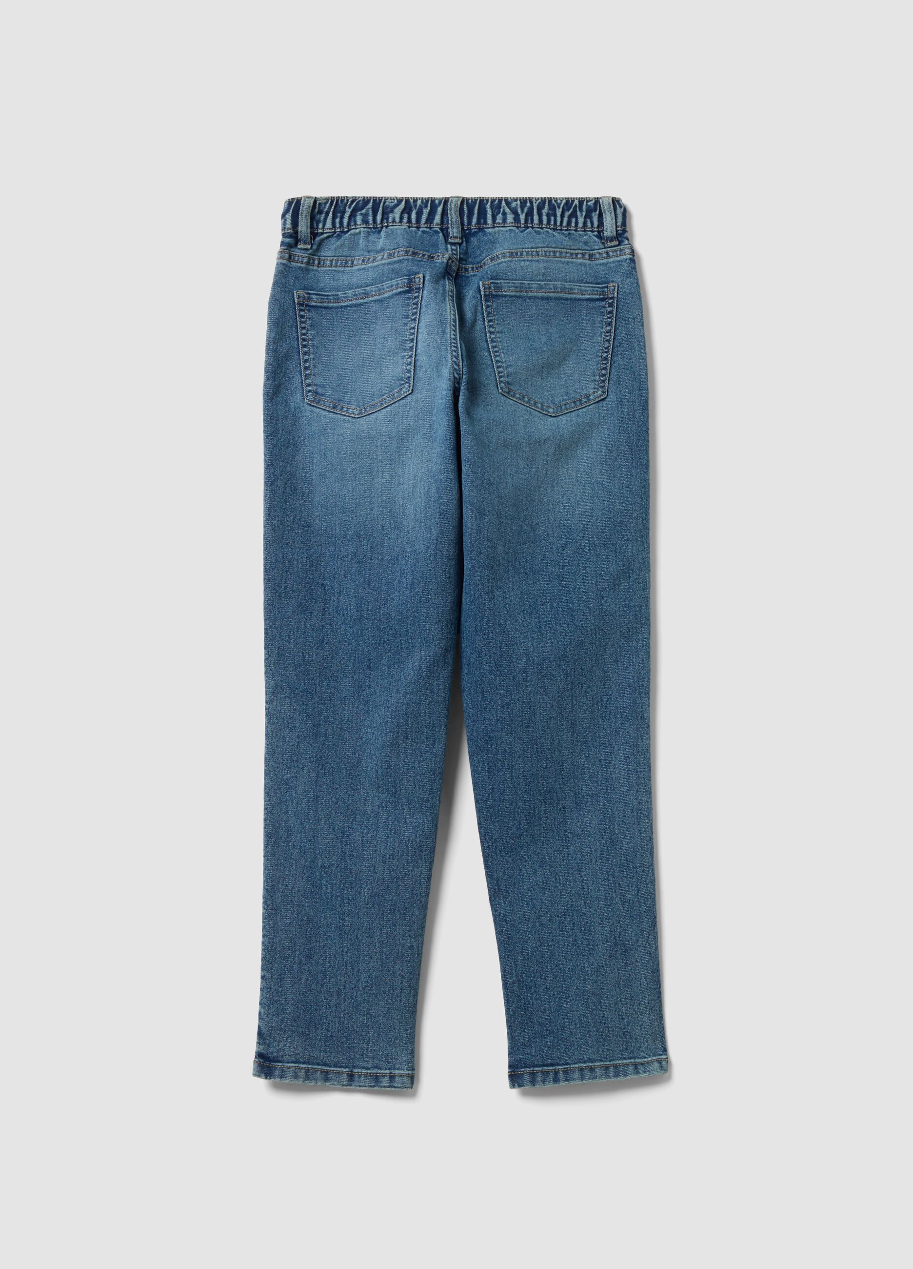 Jeans blu in cotone elasticizzato con vita elasticizzata per ragazzo