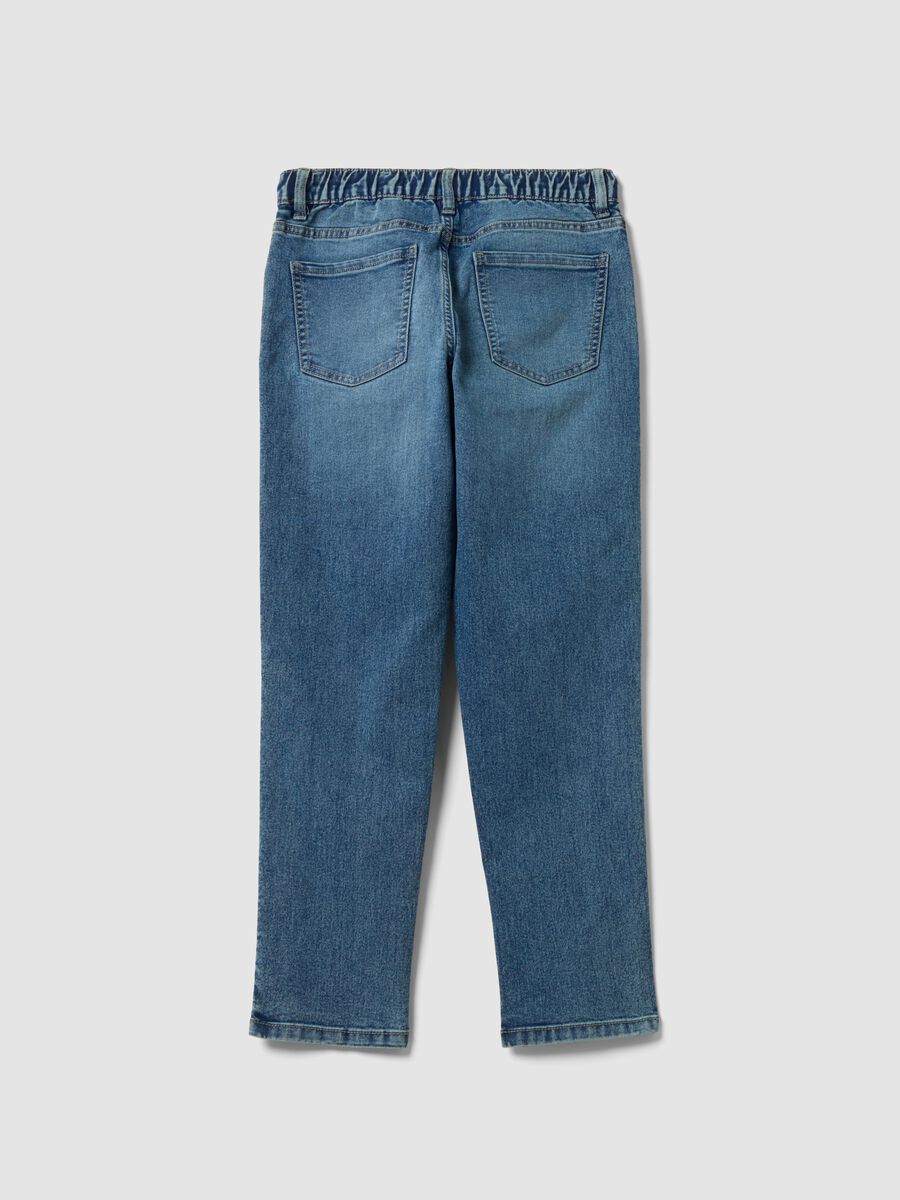 Jeans blu in cotone elasticizzato con vita elasticizzata per ragazzo_1