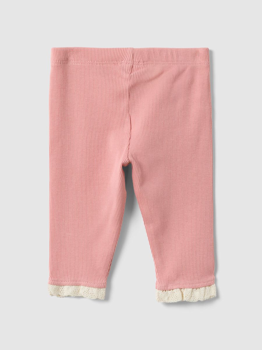 Legging rose pour b&eacute;b&eacute; fille en pur coton c&ocirc;tel&eacute; avec d&eacute;tails crochet_1