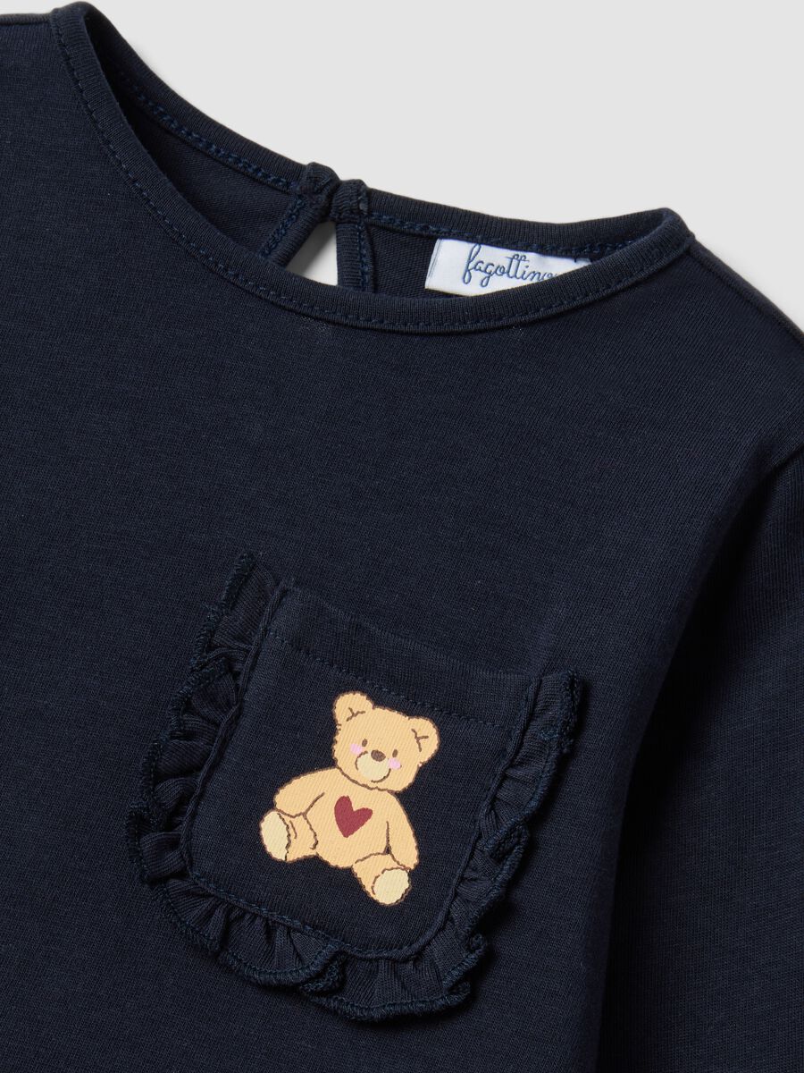 Blue pure organic cotton T-shirt with teddy bear print for baby girl_2