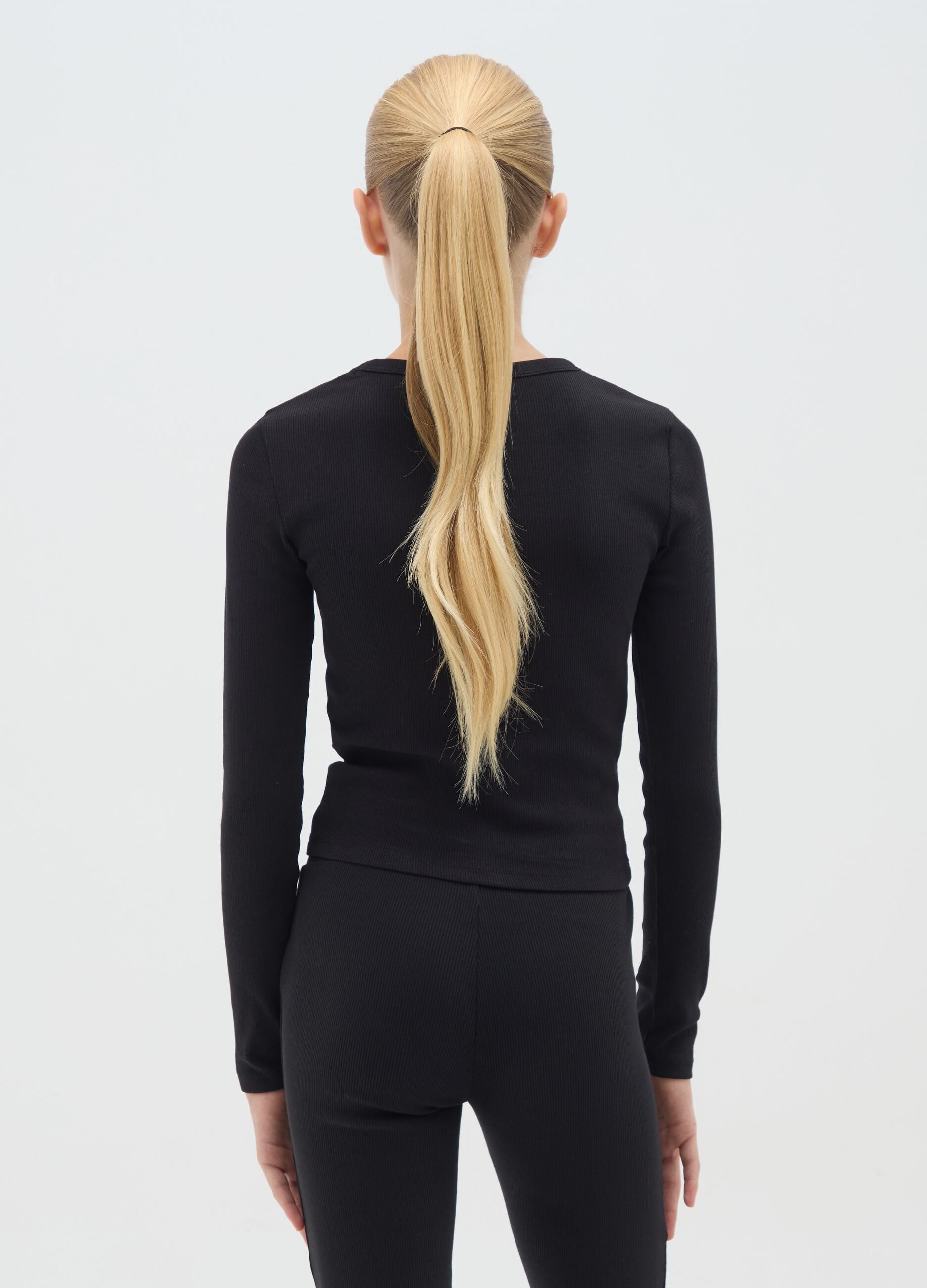 Girl's black regular fit stretch cotton top