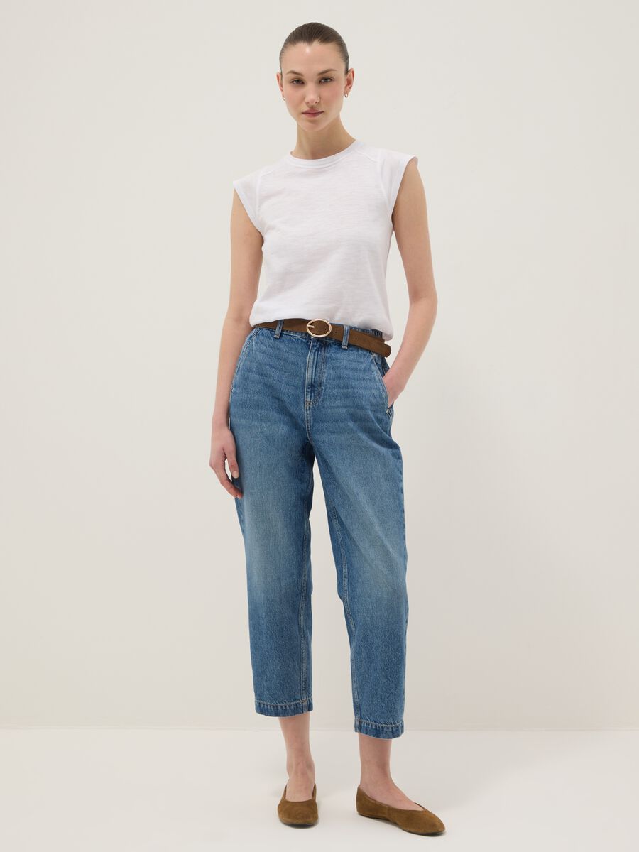 Light blue pure cotton denim carrot-fit jeans_0