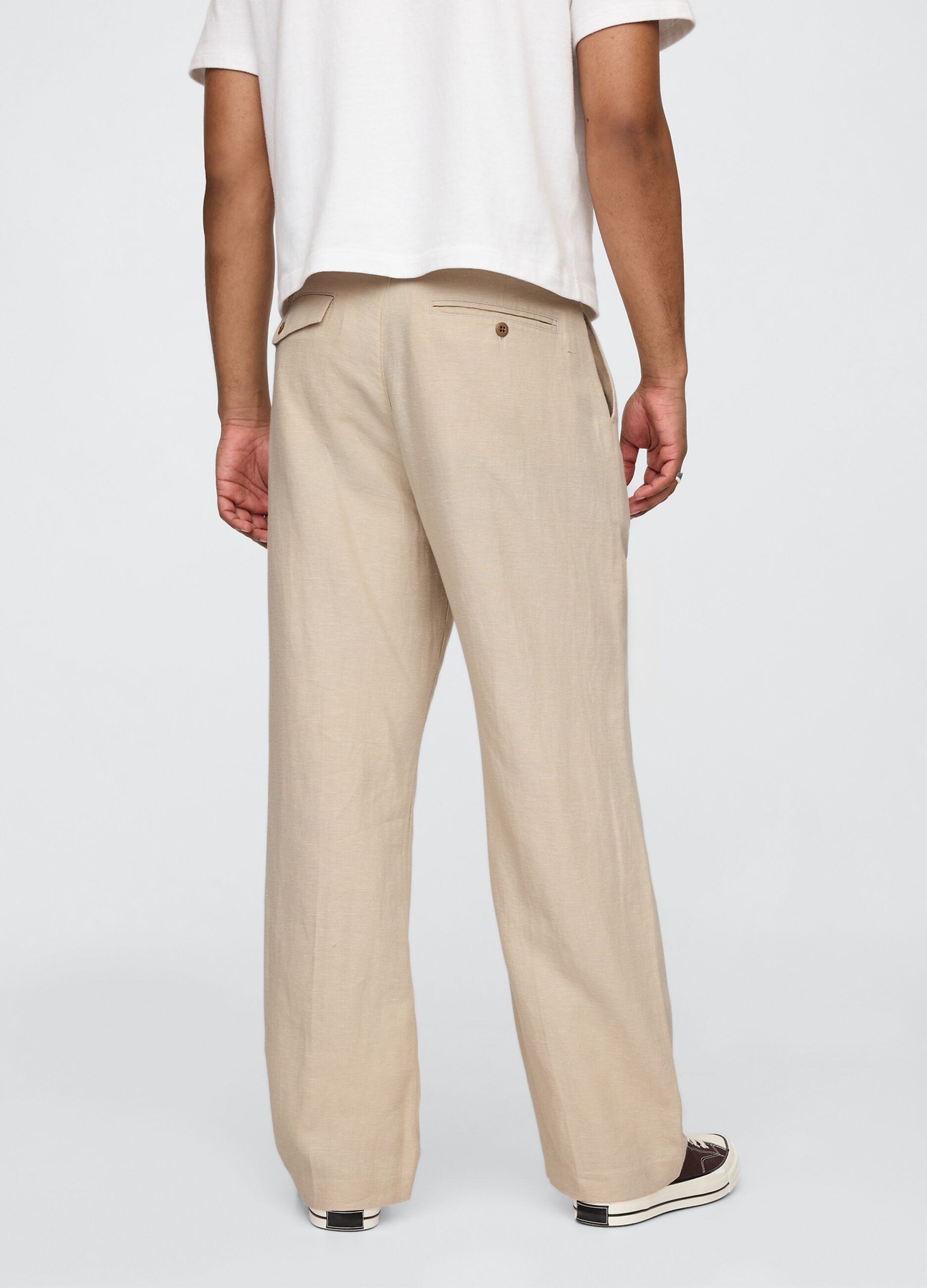 Beige wide leg trousers in linen and cotton