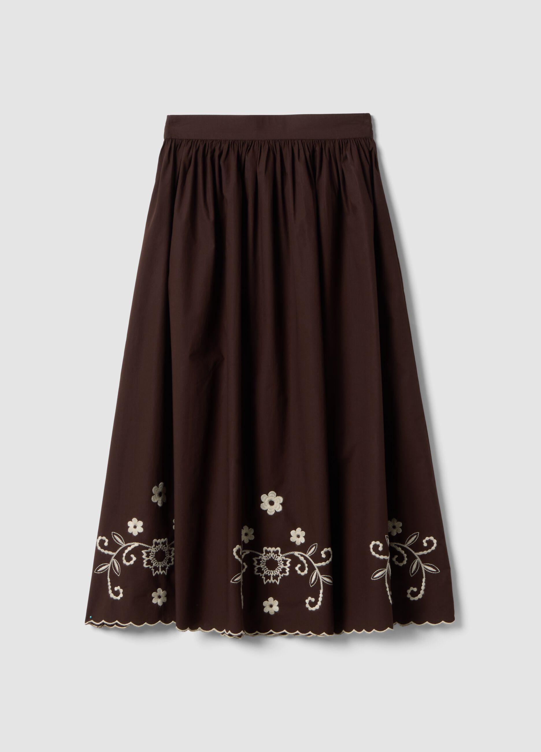 Brown pure cotton long skirt regular fit with floral embroidery