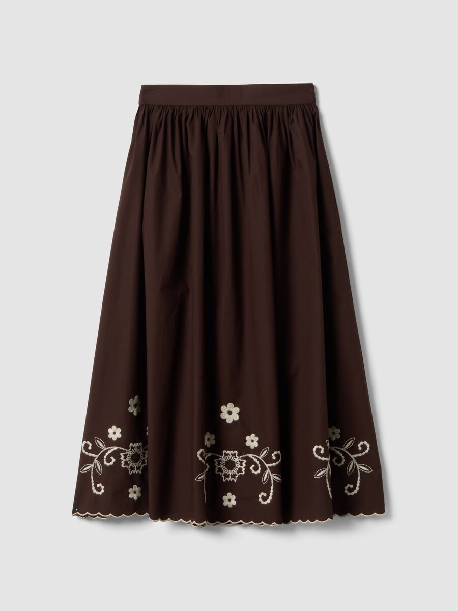 Brown pure cotton long skirt regular fit with floral embroidery_0