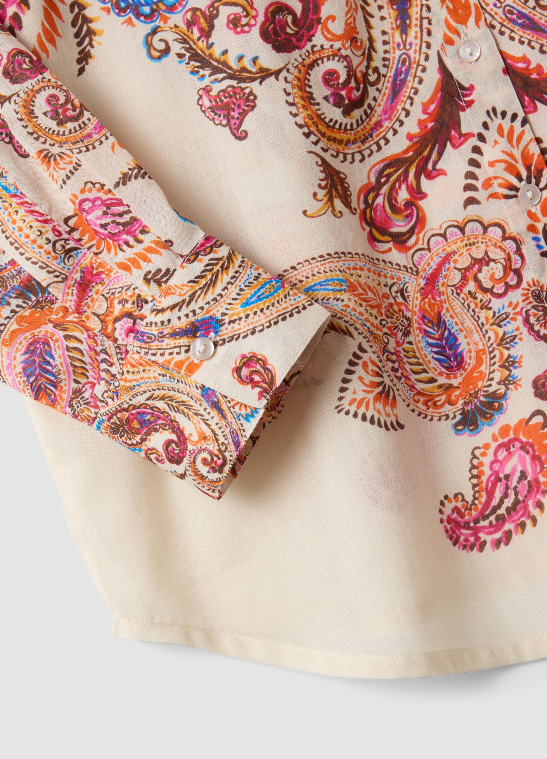 Camisa multicolor de manga curta em algod&atilde;o puro