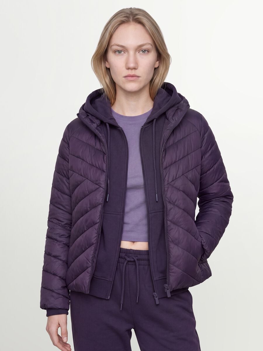 Purple Ultralight Quilted Jacket with Hood and Zip_0