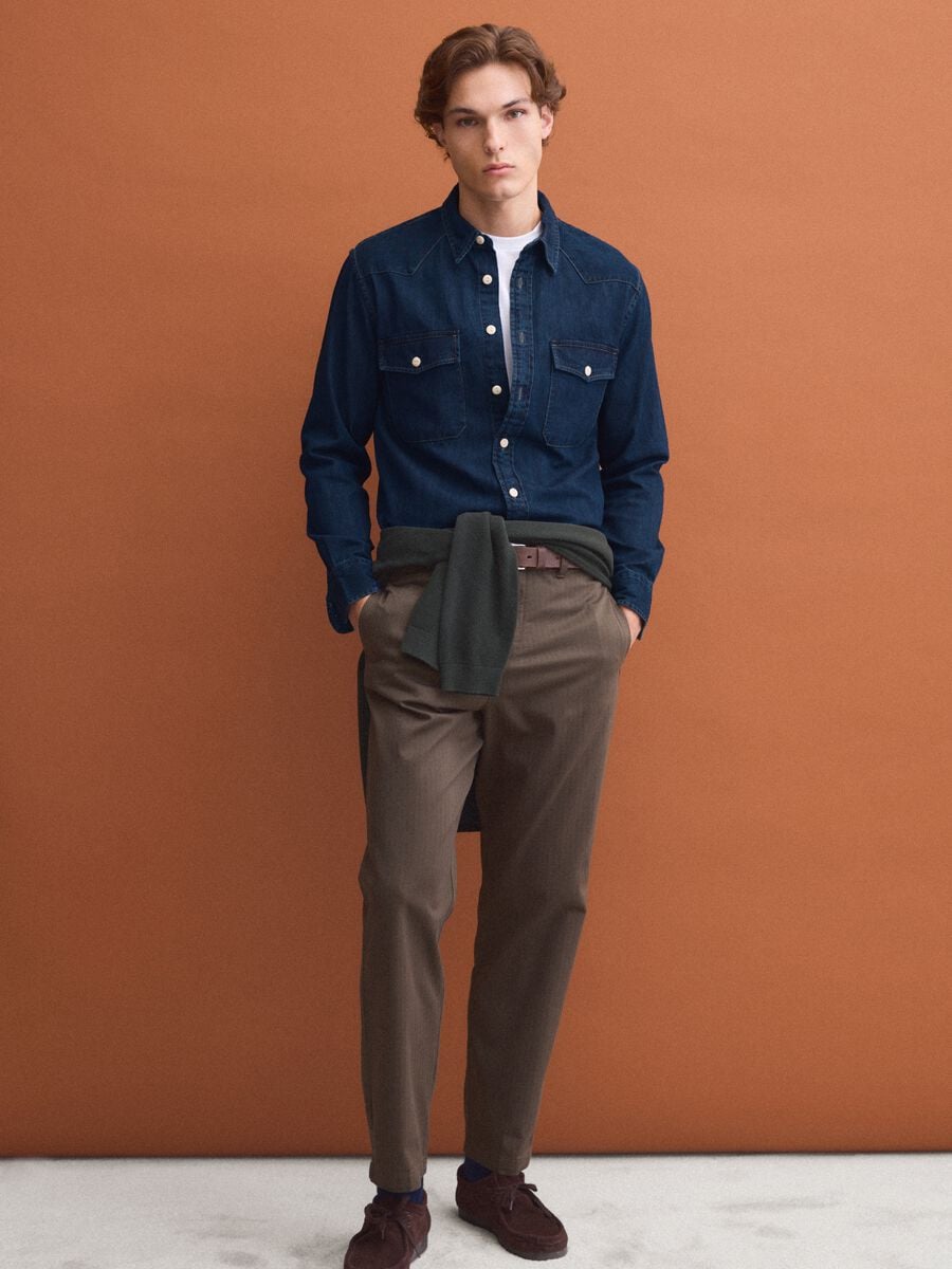 Blue pure cotton shirt with buttons and classic collar, regular fit_2