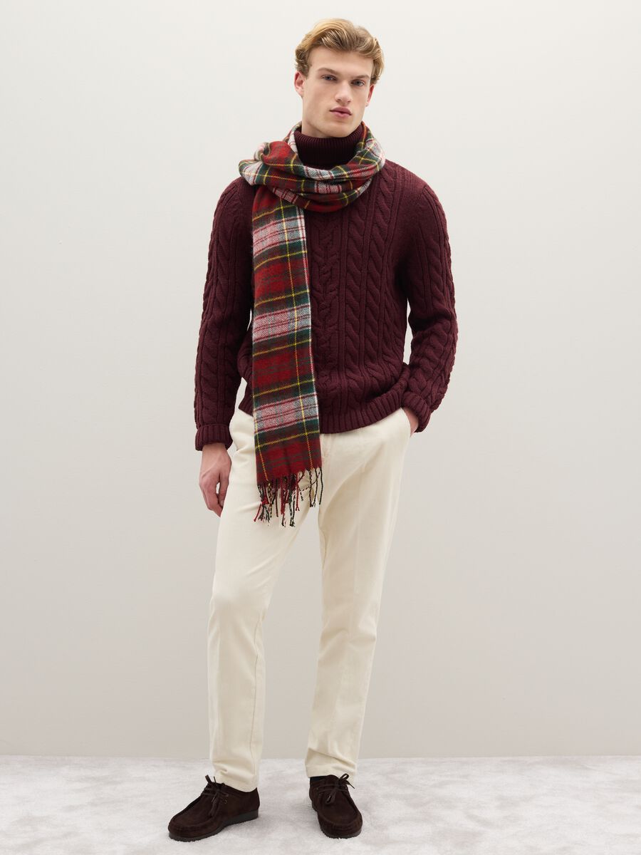 Multi-colour checked scarf with fringes_1