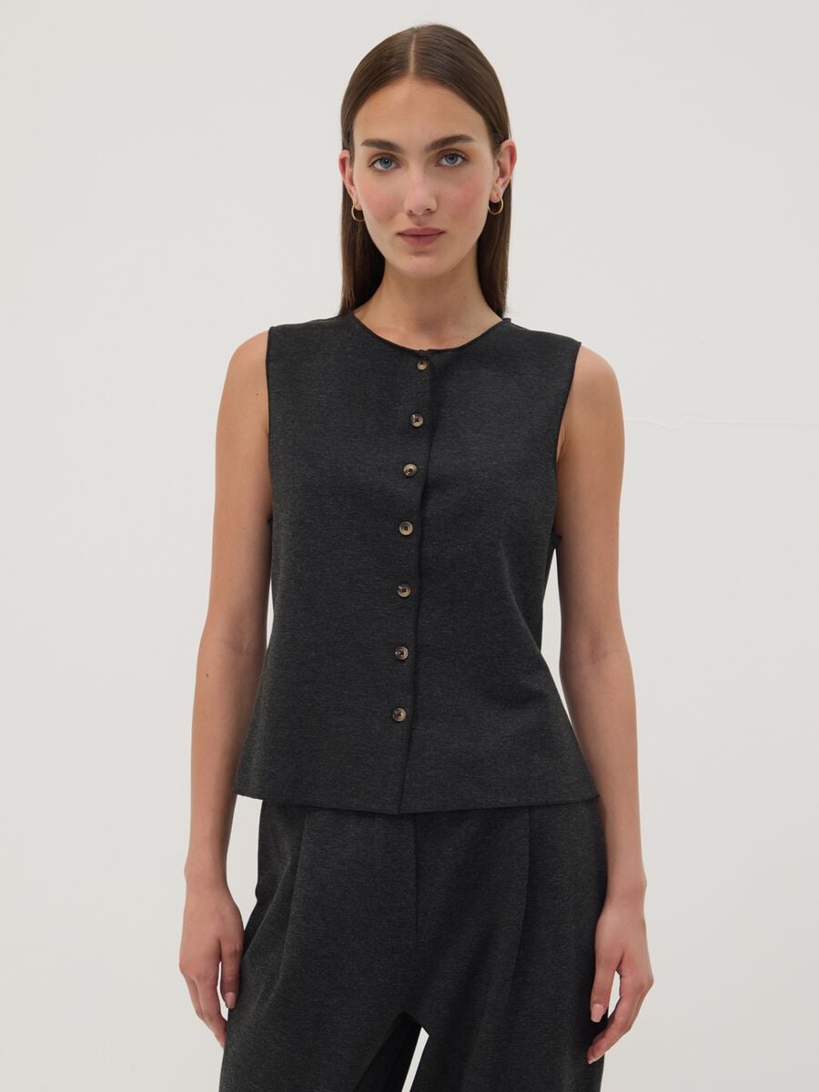 Black Milano stitch waistcoat in stretch viscose, regular fit_0