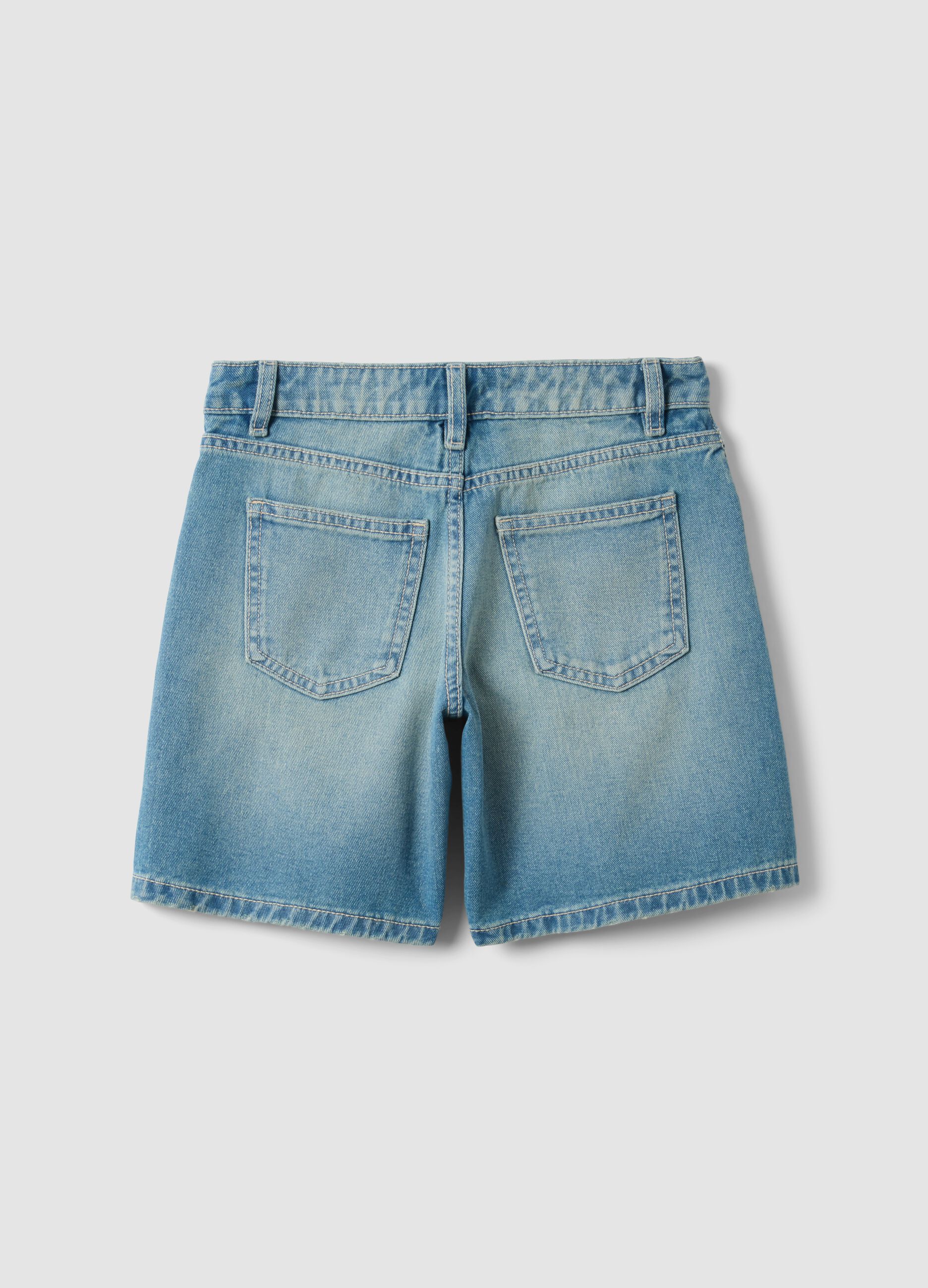 Blaue Denim-Shorts aus reiner Baumwolle f&uuml;r M&auml;dchen, Regular Fit mit Punkten