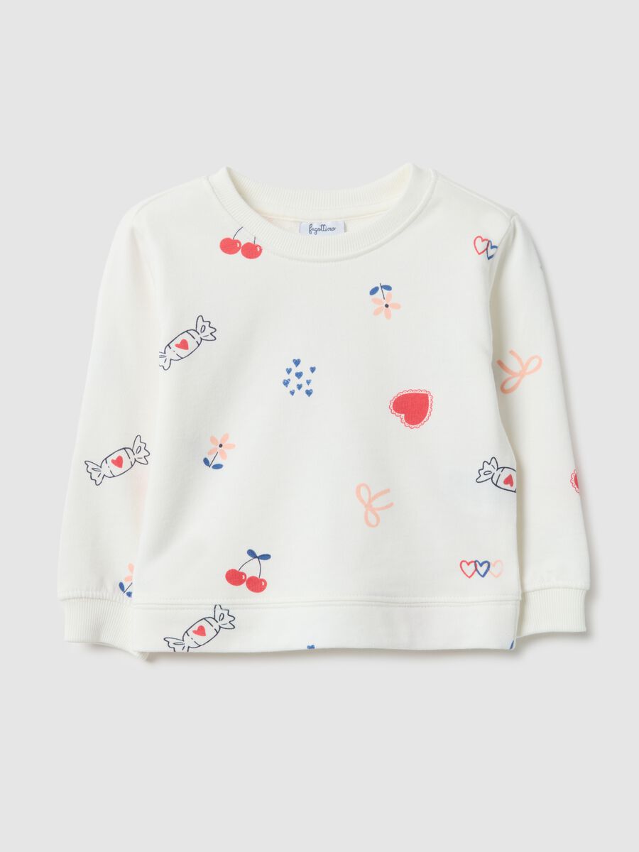 White crew neck sweatshirt for girls in pure cotton regular fit with designs_0