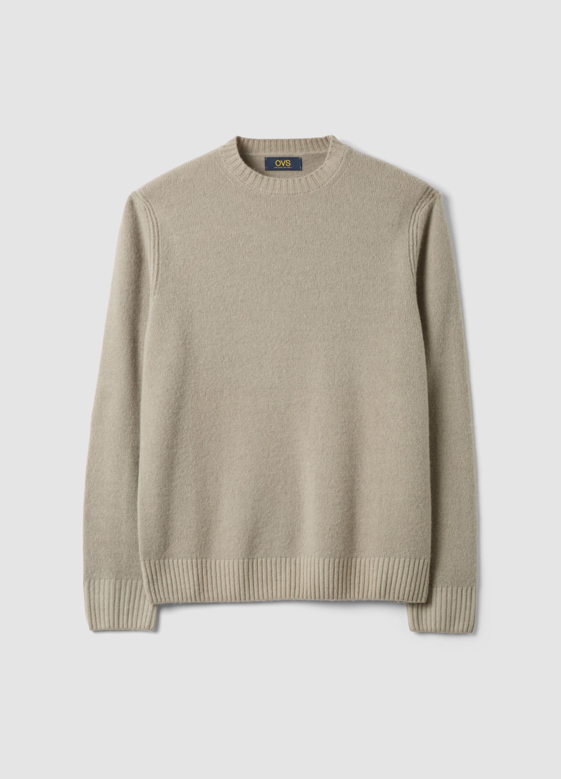 Grey crew-neck wool-blend jumper, regular fit