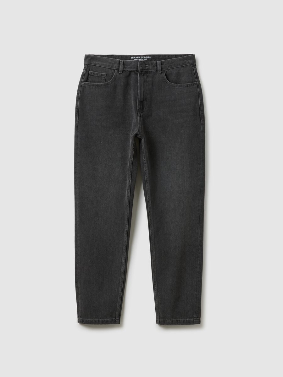 Black Cotton Blend Regular Tapered Jeans_4