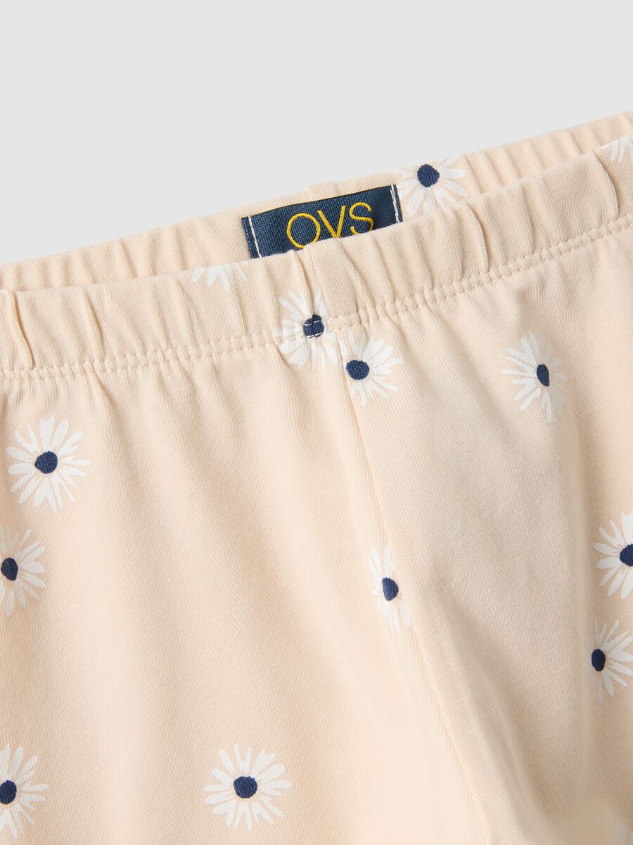 Girls' beige skinny leggings in stretch cotton with flowers_3