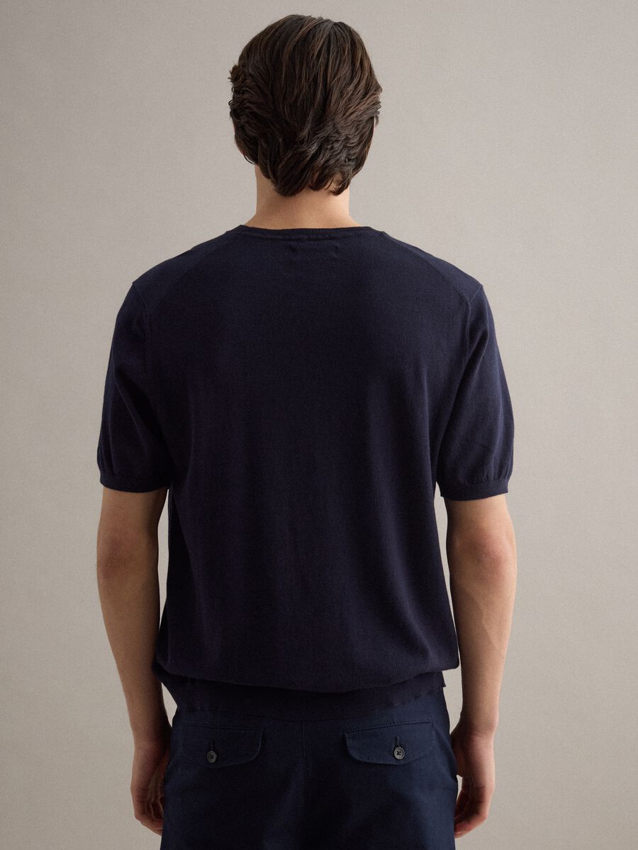 Short-sleeve T-shirt in blue cotton, linen and silk blend regular fit_3