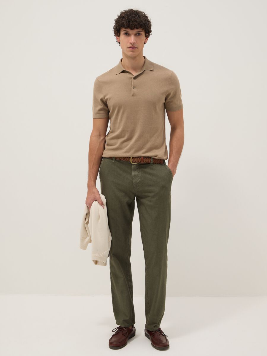 Green linen and cotton blend regular-fit chino trousers_0