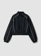 Schwarze Jacke mit Reissverschluss, Kontrastpaspeln und Stehkragen f&uuml;r M&auml;dchen_0