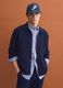 Blue regular-fit cotton-blend cardigan with collar_2