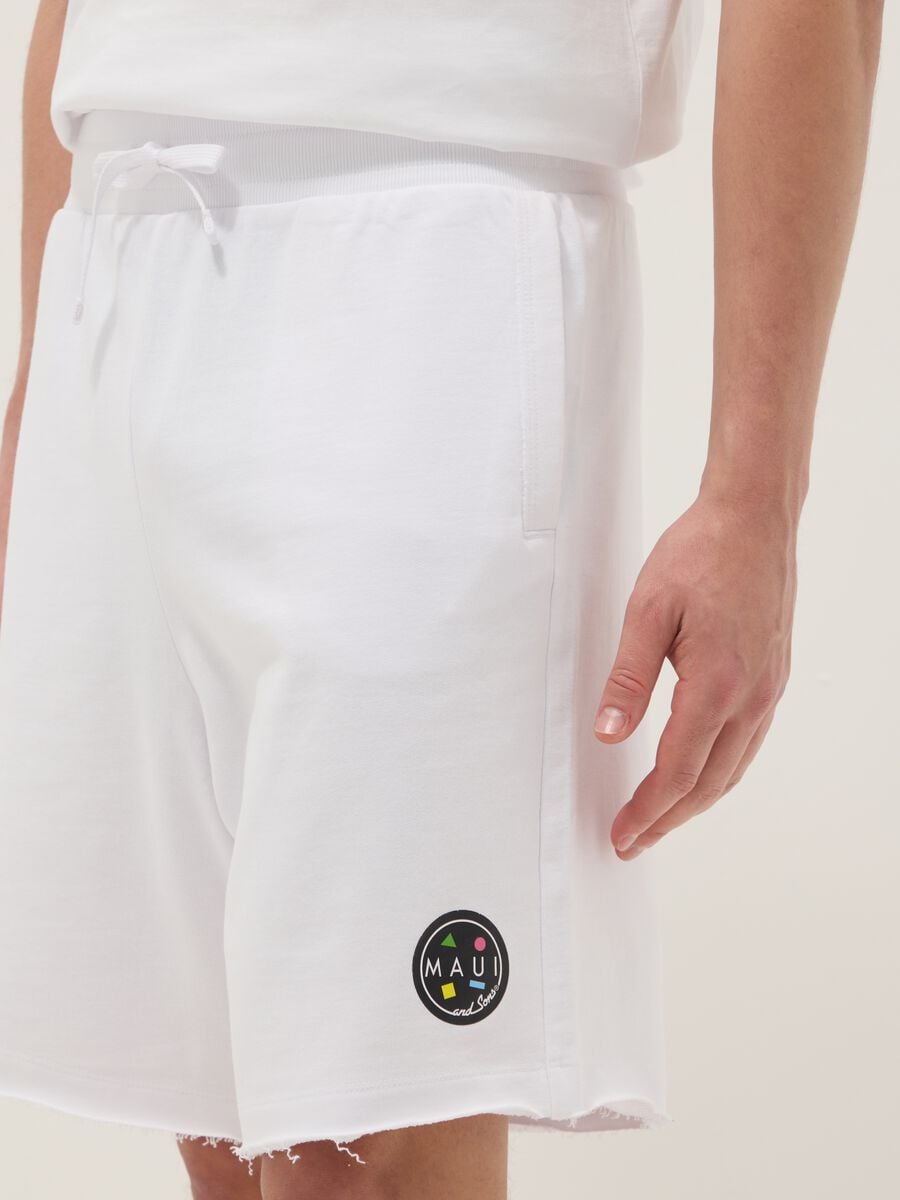 White pure cotton bermuda shorts with elasticated waist_3