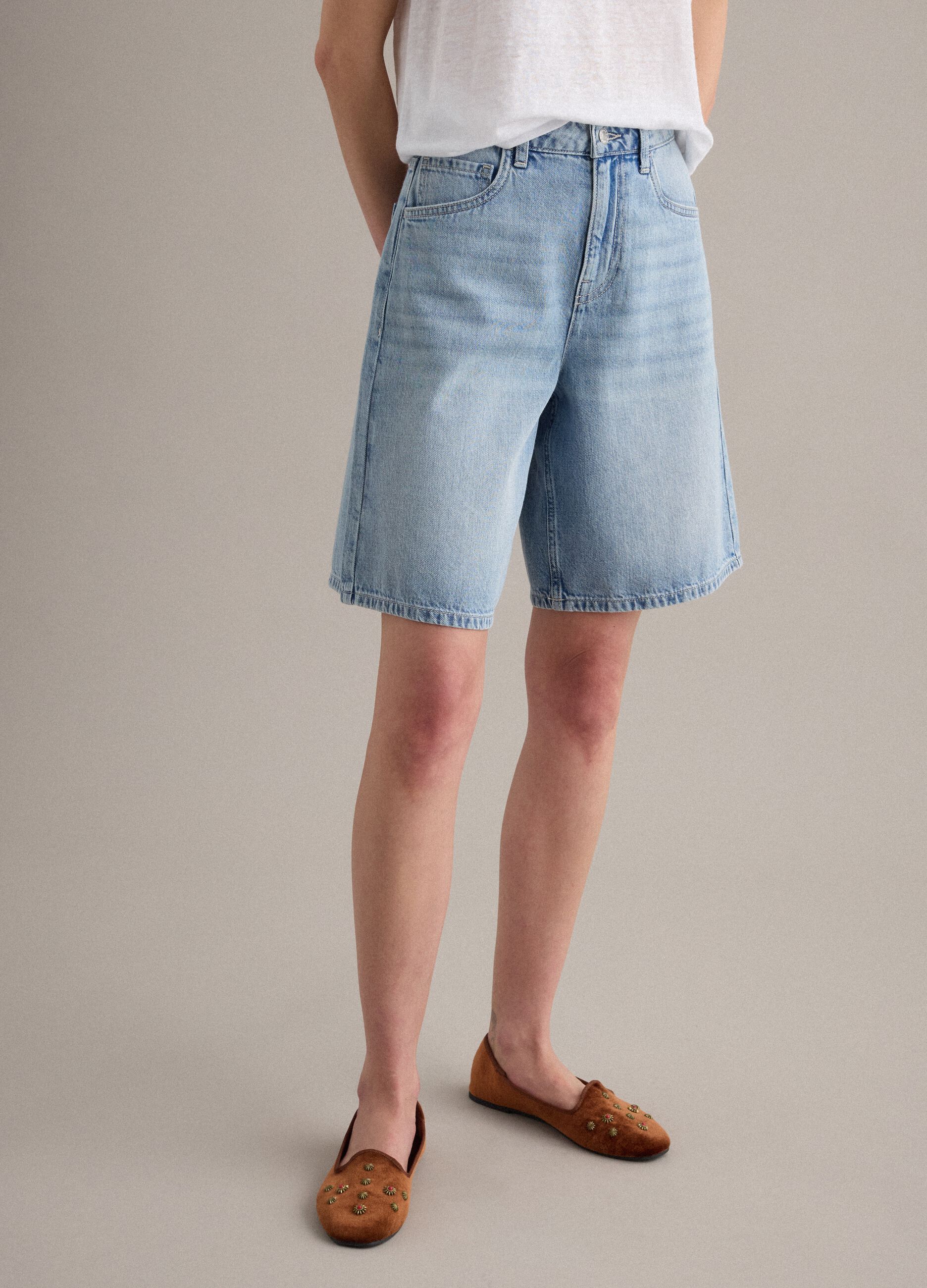 Light blue pure cotton denim shorts