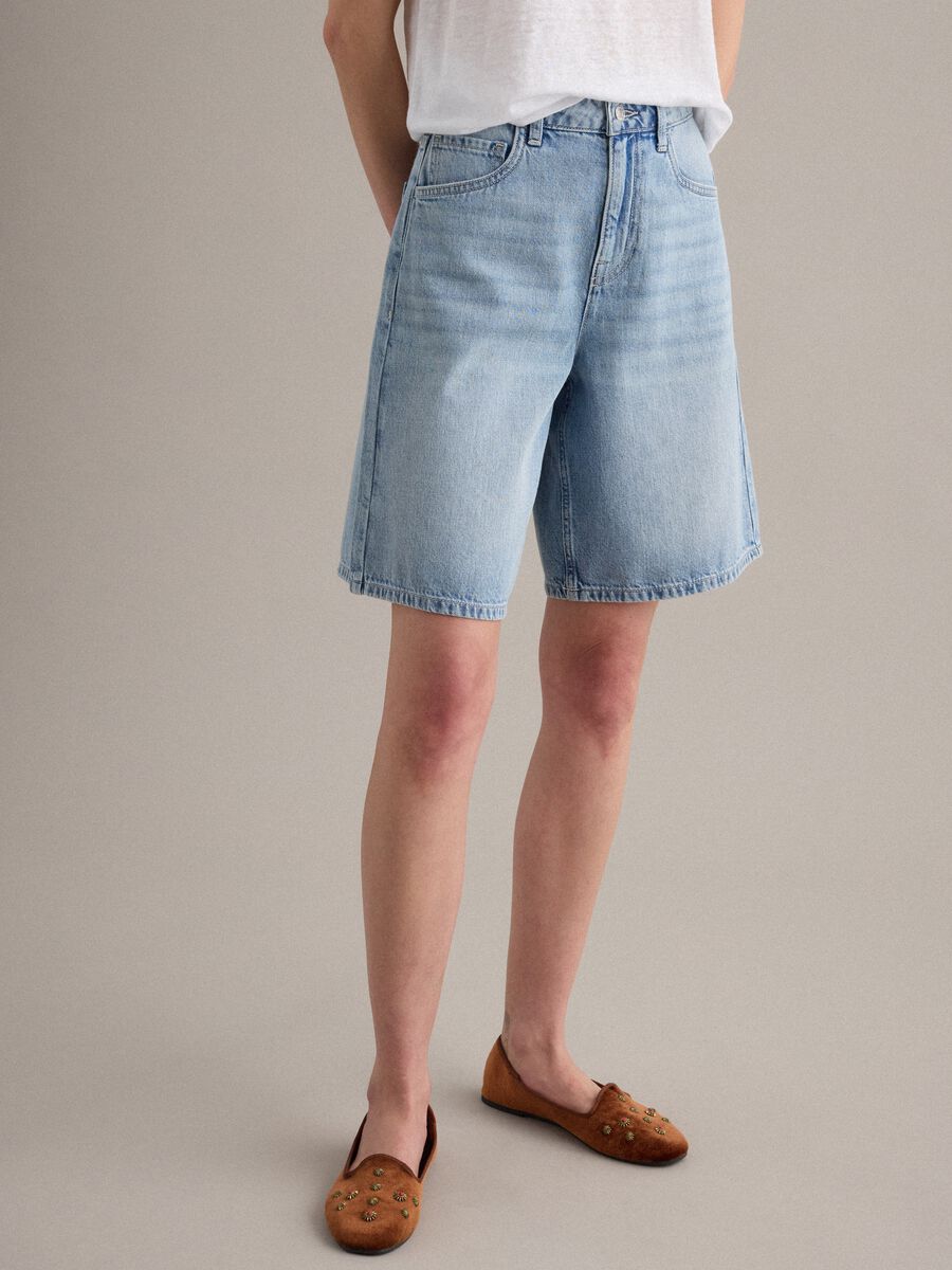 Light blue pure cotton denim shorts_1