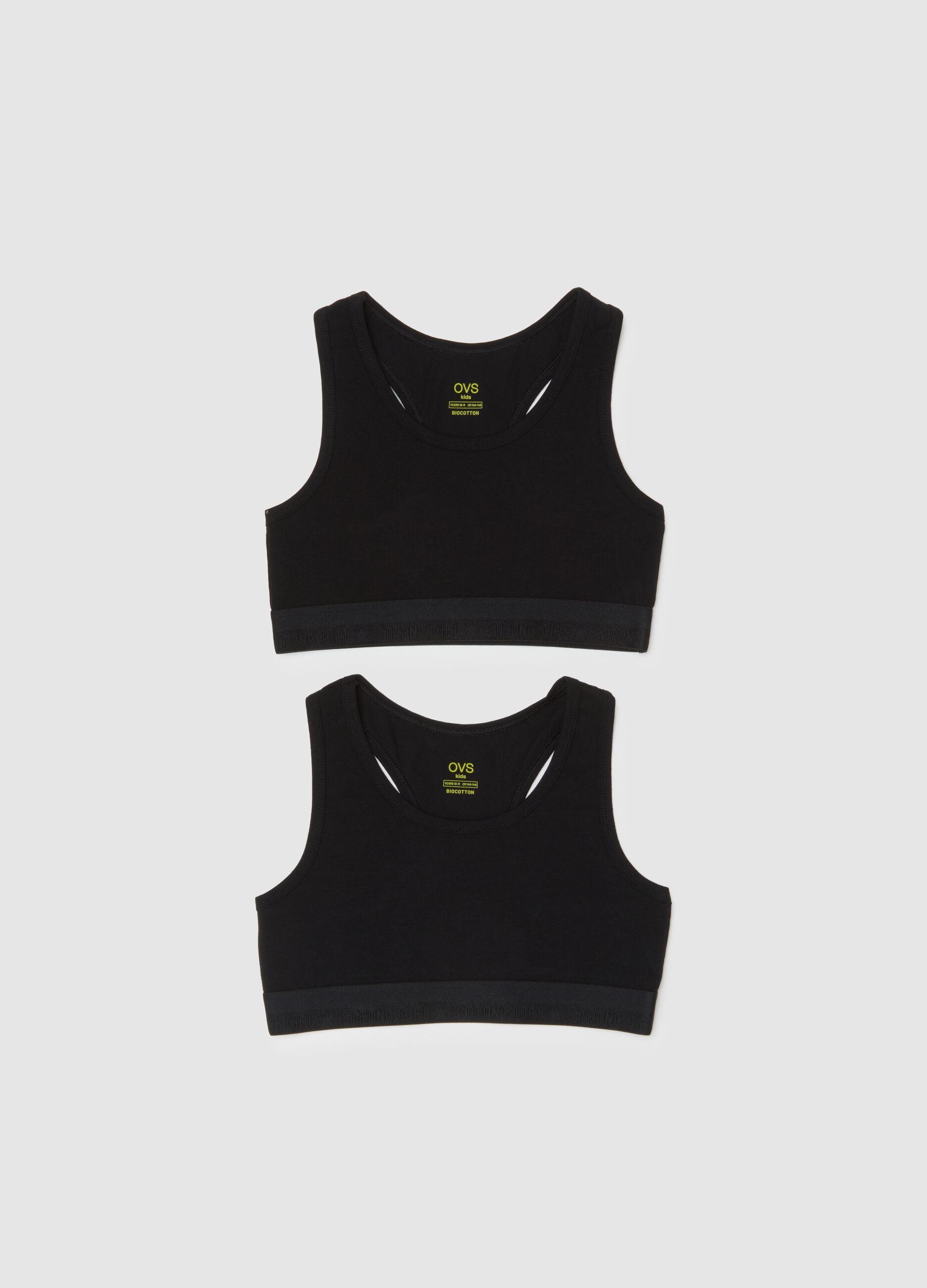 Set of girls' sporty tops in black stretch cotton