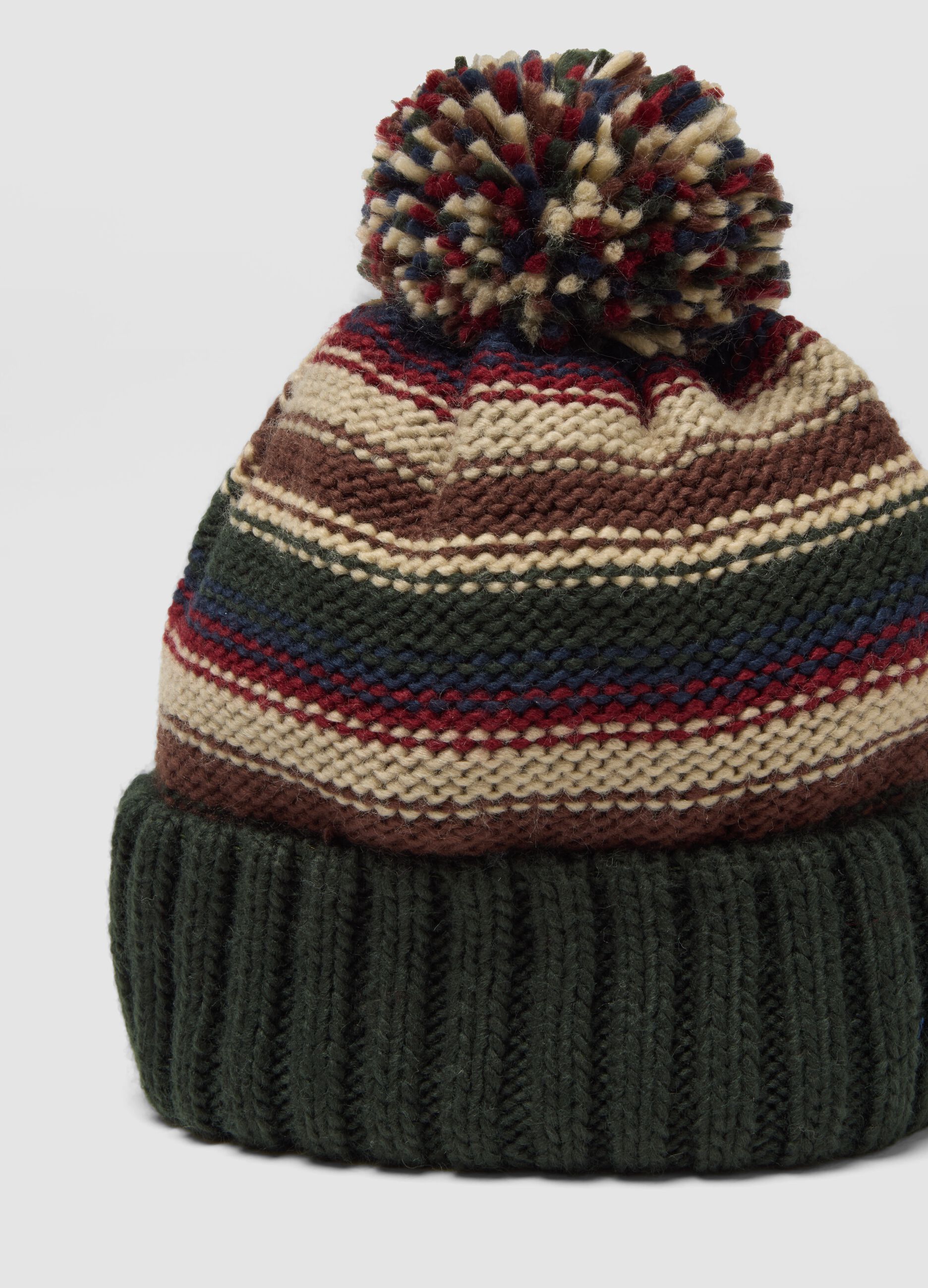 Multicolour beanie with pom pom