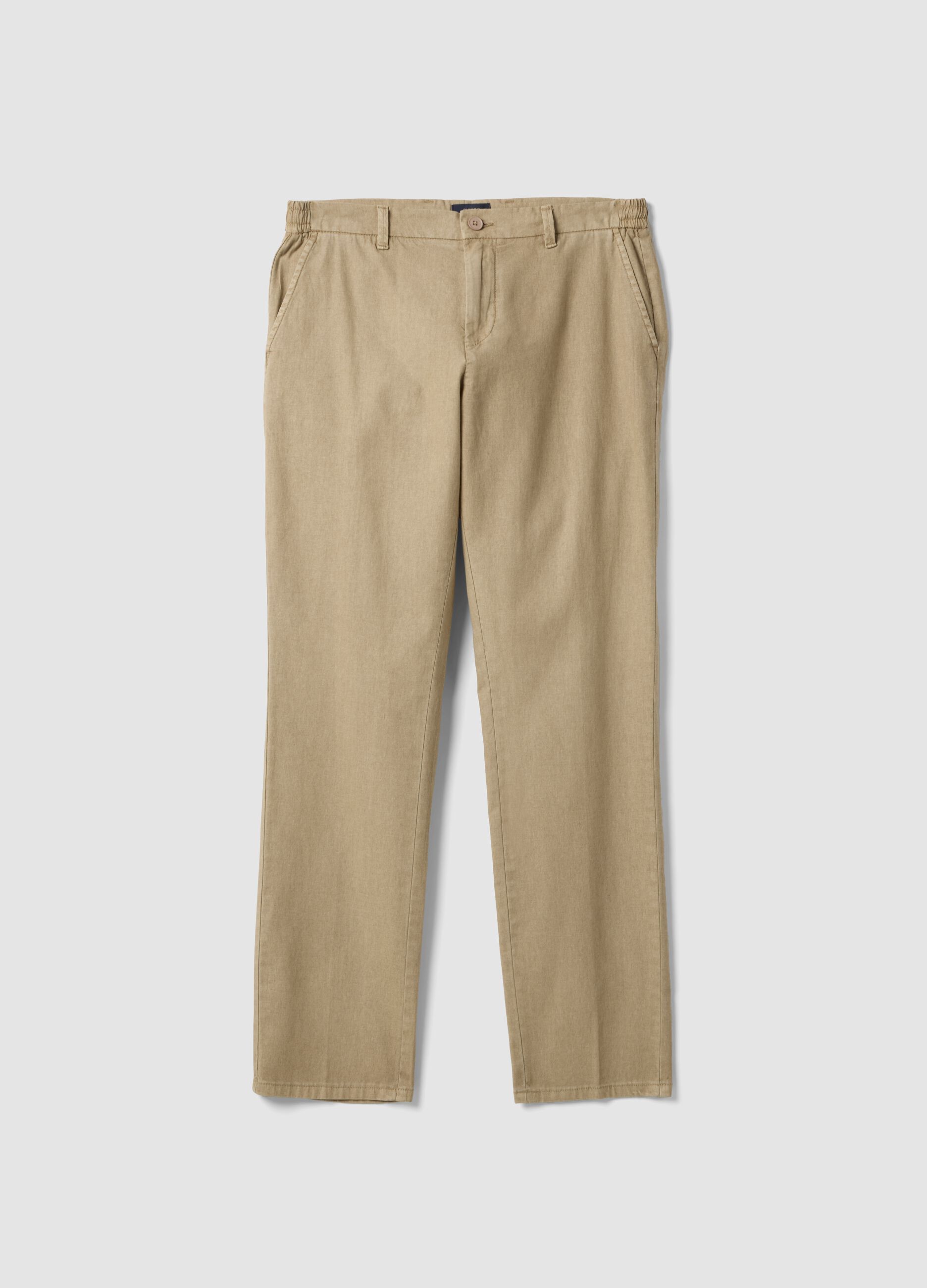 Beige linen and cotton-blend regular-fit chino trousers