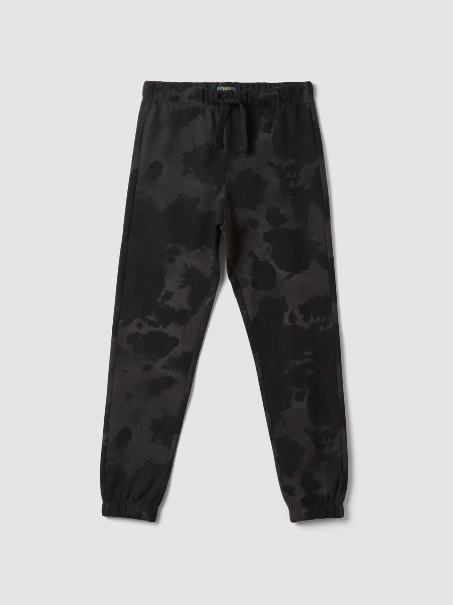 Pantaloni jogger neri in puro cotone con stampa sfumata per ragazzo_3