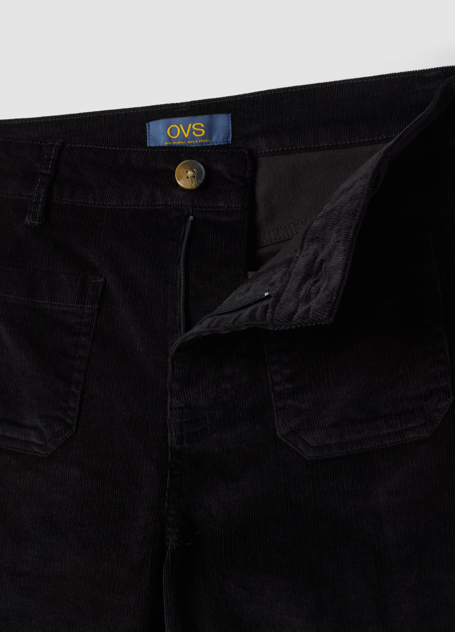 Schwarze Flared-Hose aus geripptem Stretch-Baumwoll-Modal