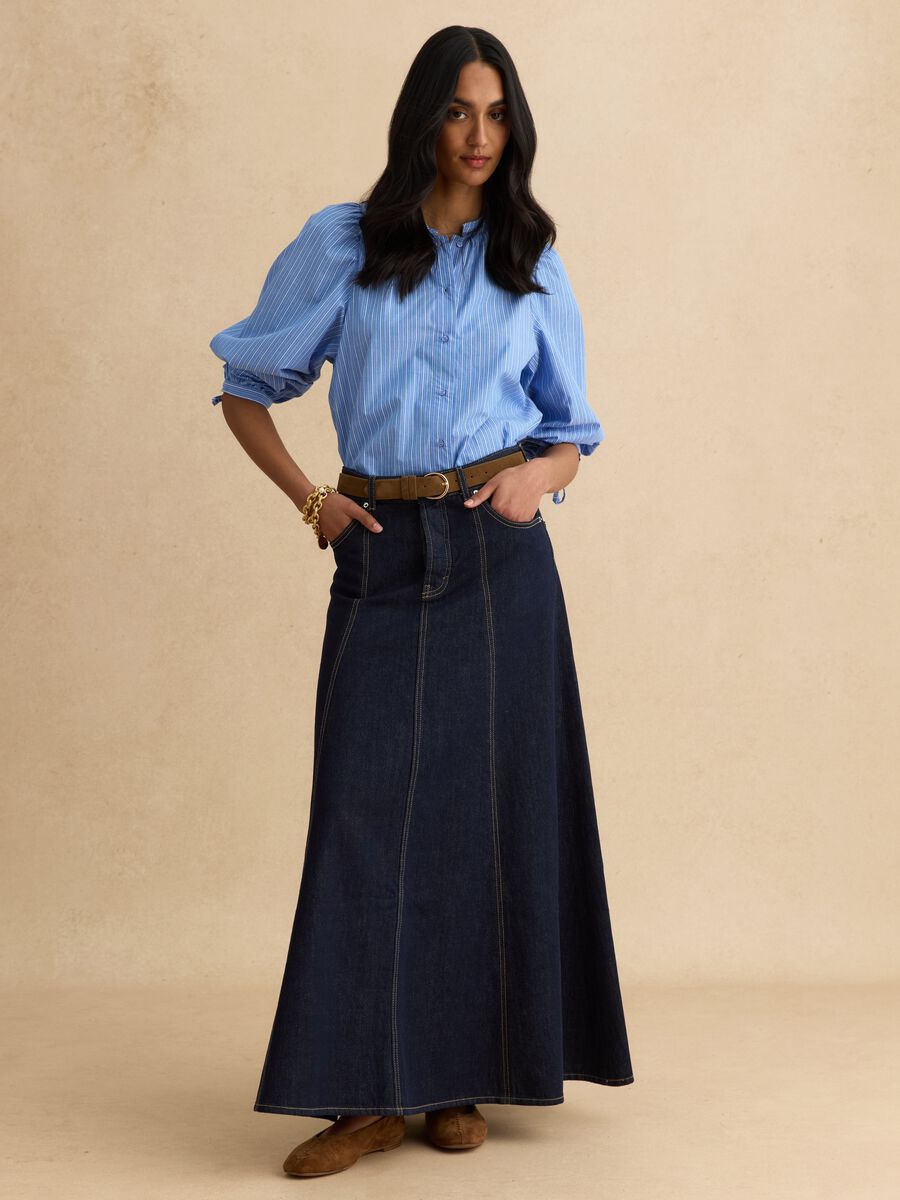 Multicolour striped pure cotton shirt with regular fit and Mandarin collar_2