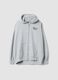 Grey cotton-blend hoodie with zip and botanical branch print_0